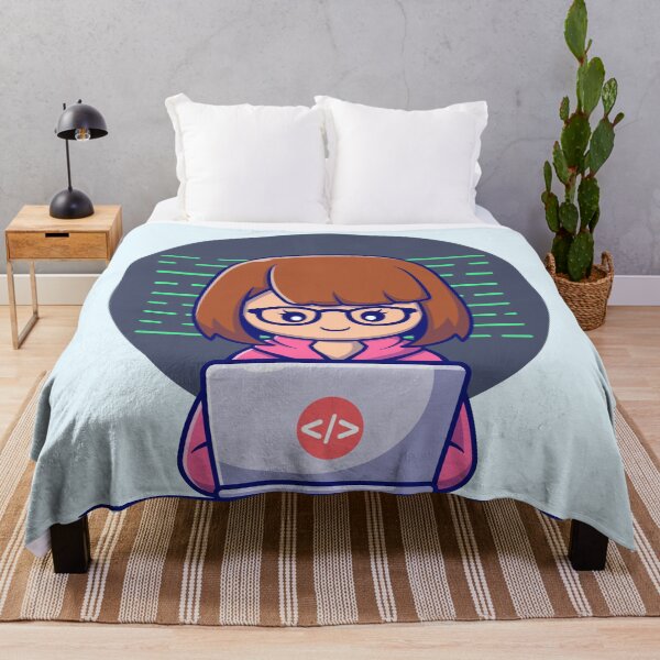 Item preview, Cyber Savvy: Cute Girl Hacker Operating Laptop Cartoon Vector Icon Illustration designed and sold by hjian8219.