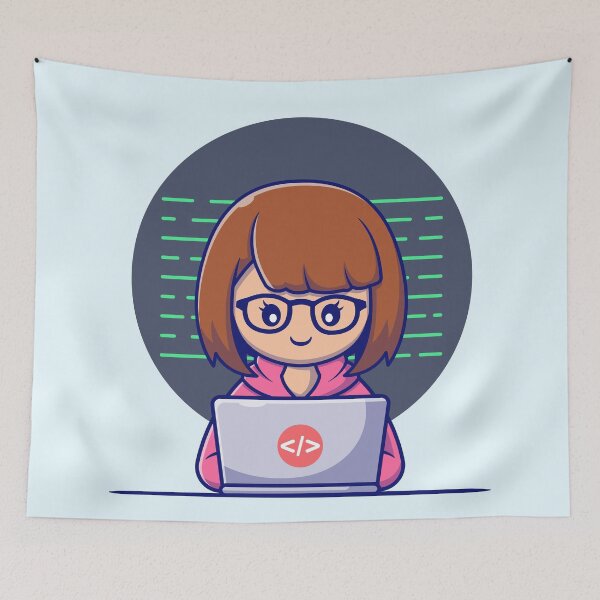 Item preview, Cyber Savvy: Cute Girl Hacker Operating Laptop Cartoon Vector Icon Illustration designed and sold by hjian8219.