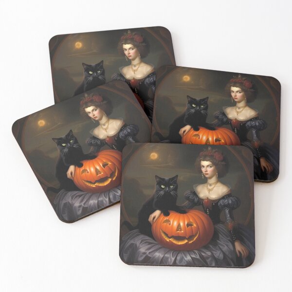 Item preview, Moonlight Elegance: Woman, Pumpkin, Cat, and Rubies designed and sold by DeenaDee.
