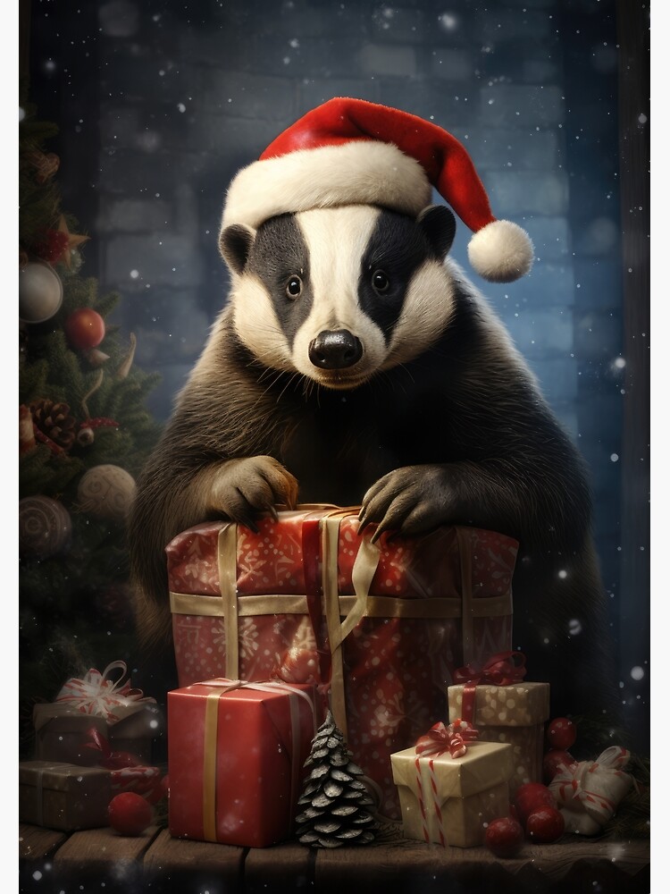Geometric Honey Badger Santa Hat Xmas Gift T-Shirt