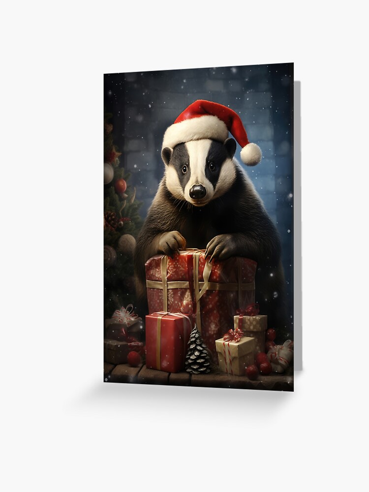 Geometric Honey Badger Santa Hat Xmas Gift T-Shirt