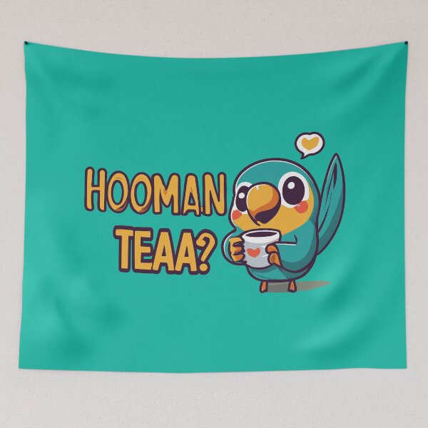Item preview, Hooman Teaa?  Cute macaw inviting you to drink tea. designed and sold by CooffeeeOrTeaaa.