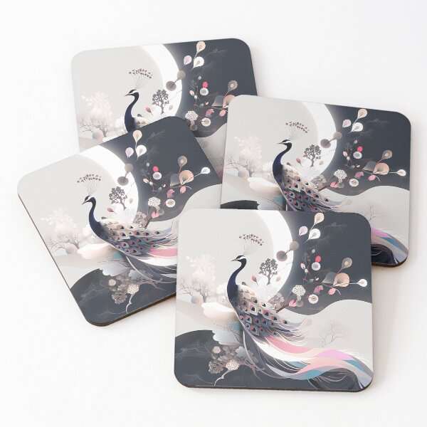 Item preview, Chic Peacock Meets Abstract Floral: Beige & Black Tones designed and sold by PaintbrushPlace.
