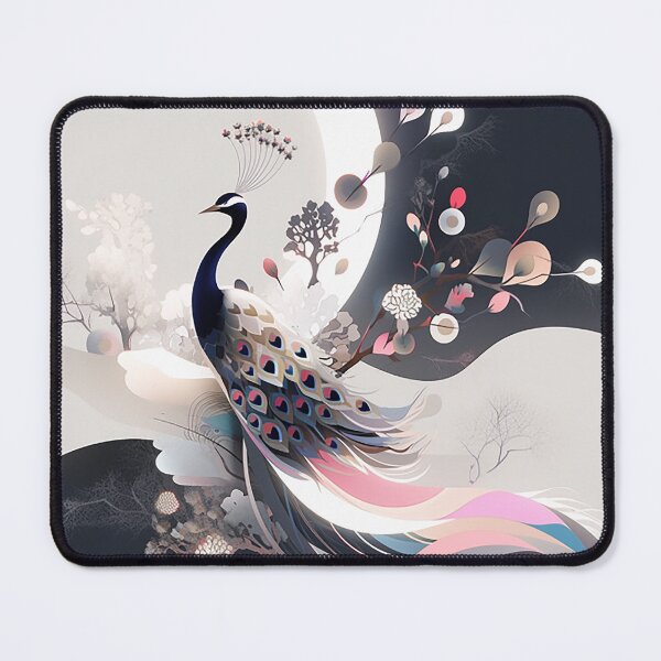 Item preview, Chic Peacock Meets Abstract Floral: Beige & Black Tones designed and sold by PaintbrushPlace.