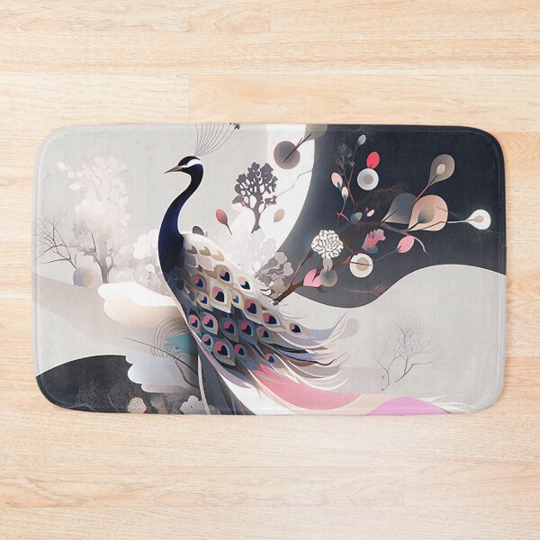 Item preview, Chic Peacock Meets Abstract Floral: Beige & Black Tones designed and sold by PaintbrushPlace.