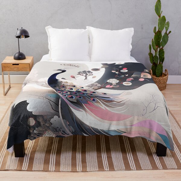 Item preview, Chic Peacock Meets Abstract Floral: Beige & Black Tones designed and sold by PaintbrushPlace.