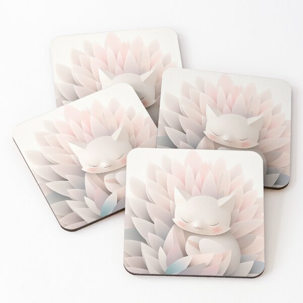 Item preview, Adorable Cat & Abstract Flower: Light Black & Beige Palette designed and sold by PaintbrushPlace.