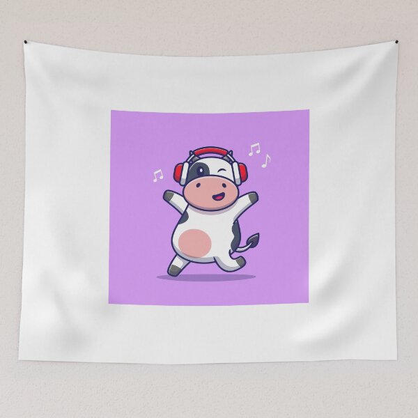 Item preview, Moo-sical Vibes: Cute Cow Listening to Music with Headphones Cartoon Vector Icon Illustration designed and sold by hjian8219.