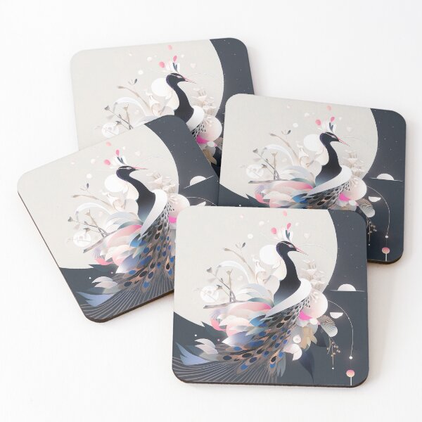 Item preview, Elegant Peacock & Abstract Flower: Light Black & Beige Palette designed and sold by PaintbrushPlace.