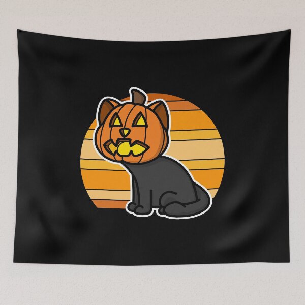 Item preview, Funny Halloween Cat Pumpkin Jack-O-Lantern Kawaii Sunset designed and sold by MeowsAndMakes.