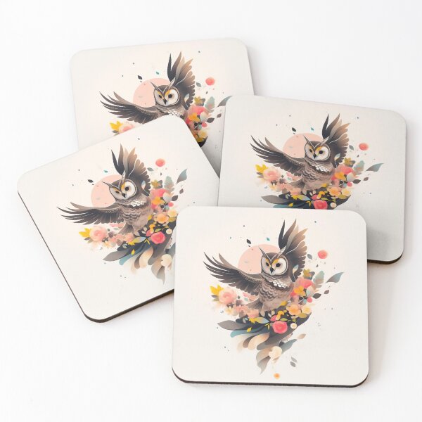 Item preview, Owl & Abstract Floral Elegance in Light Black & Beige designed and sold by PaintbrushPlace.