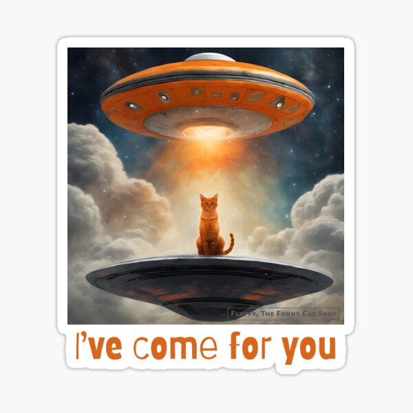 Ich bin für dich gekommen – Kätzchen mit UFO – ein lustiges Katzen-T-Shirt Sticker