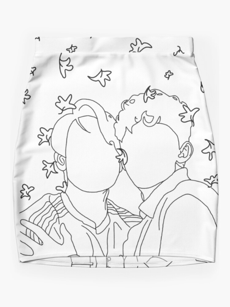 Thumbnail 3 of 4, Mini Skirt, Nick and Charlie - Autumn Leaves (Wallpaper) - Outline Version designed and sold by daisydance.