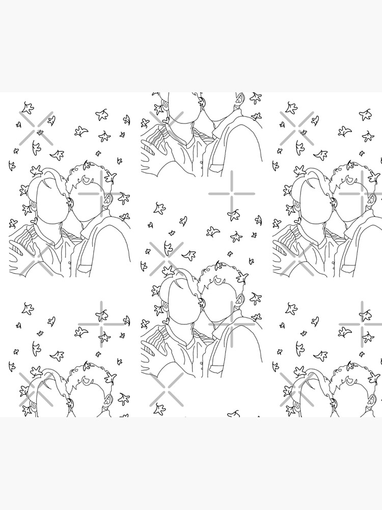 Thumbnail 6 of 6, Comforter, Nick and Charlie - Autumn Leaves (Wallpaper) - Outline Version designed and sold by daisydance.