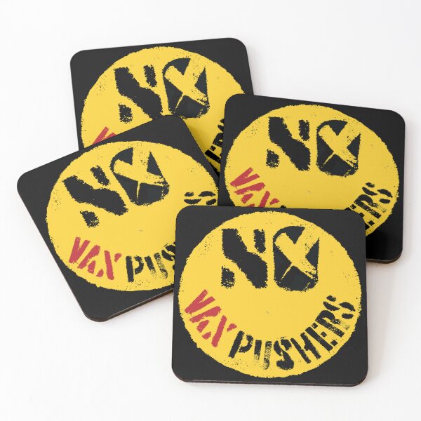 Item preview, Smiling Face 'NO VAX PUSHERS' Design - Un Happy Covid Vaccine Free Emoticon Art designed and sold by pelagio.