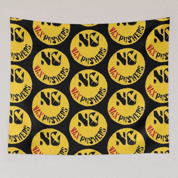 Item preview, Smiling Face 'NO VAX PUSHERS' Design - Un Happy Covid Vaccine Free Emoticon Art designed and sold by pelagio.