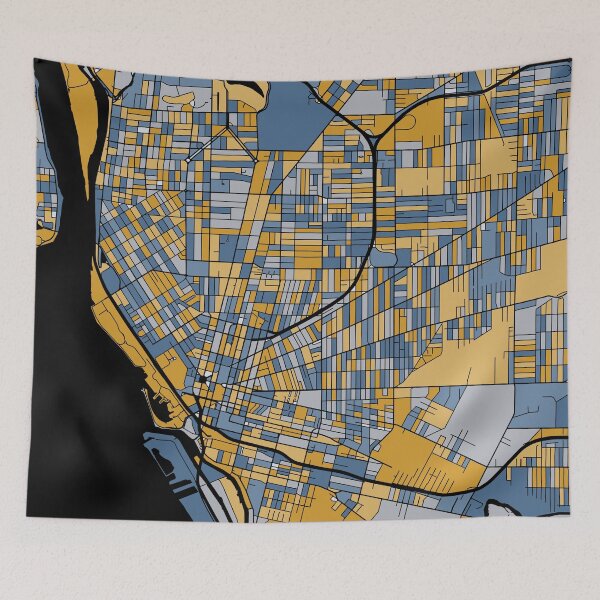 Item preview, Buffalo Map Pattern in Blue & Gold designed and sold by PatternMaps.