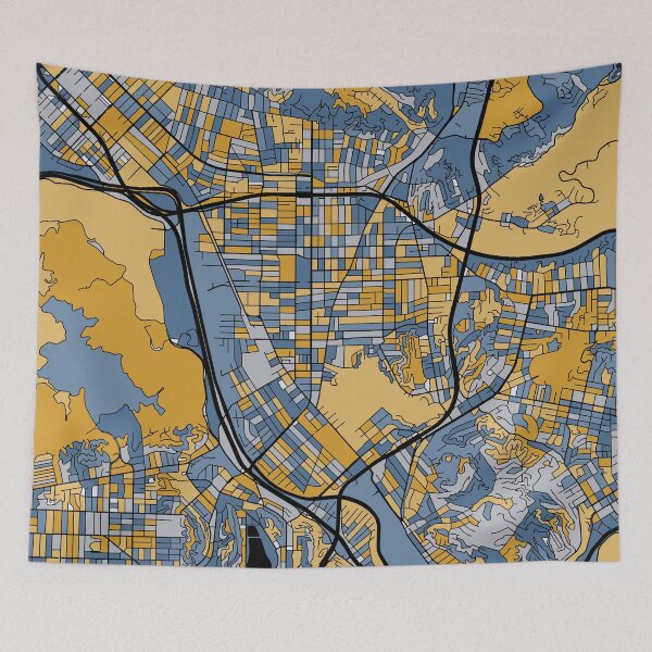 Item preview, Glendale Map Pattern in Blue & Gold designed and sold by PatternMaps.