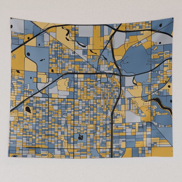 Item preview, Lubbock Map Pattern in Blue & Gold designed and sold by PatternMaps.