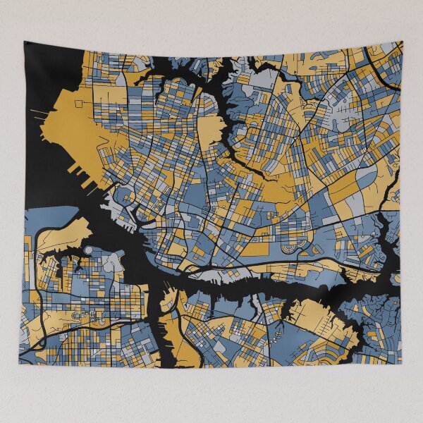Item preview, Norfolk Map Pattern in Blue & Gold designed and sold by PatternMaps.