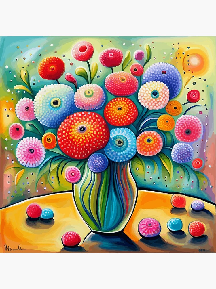 Cute Whimsical Abstract Flowers Still Life Floral Painting  Art