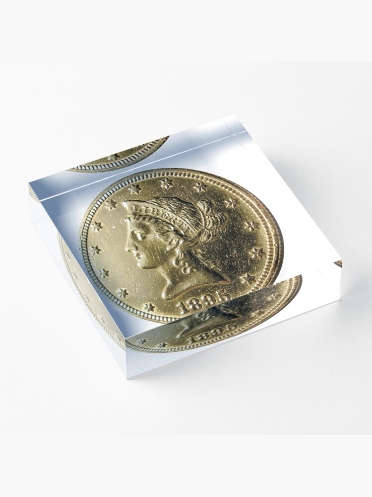 Alternate view of Antique 1895 Ten Dollar US Gold Coin Acrylic Block