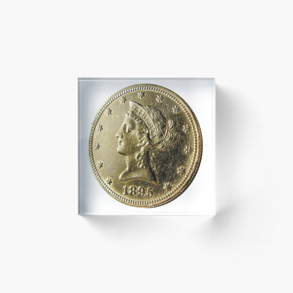 Antique 1895 Ten Dollar US Gold Coin Acrylic Block