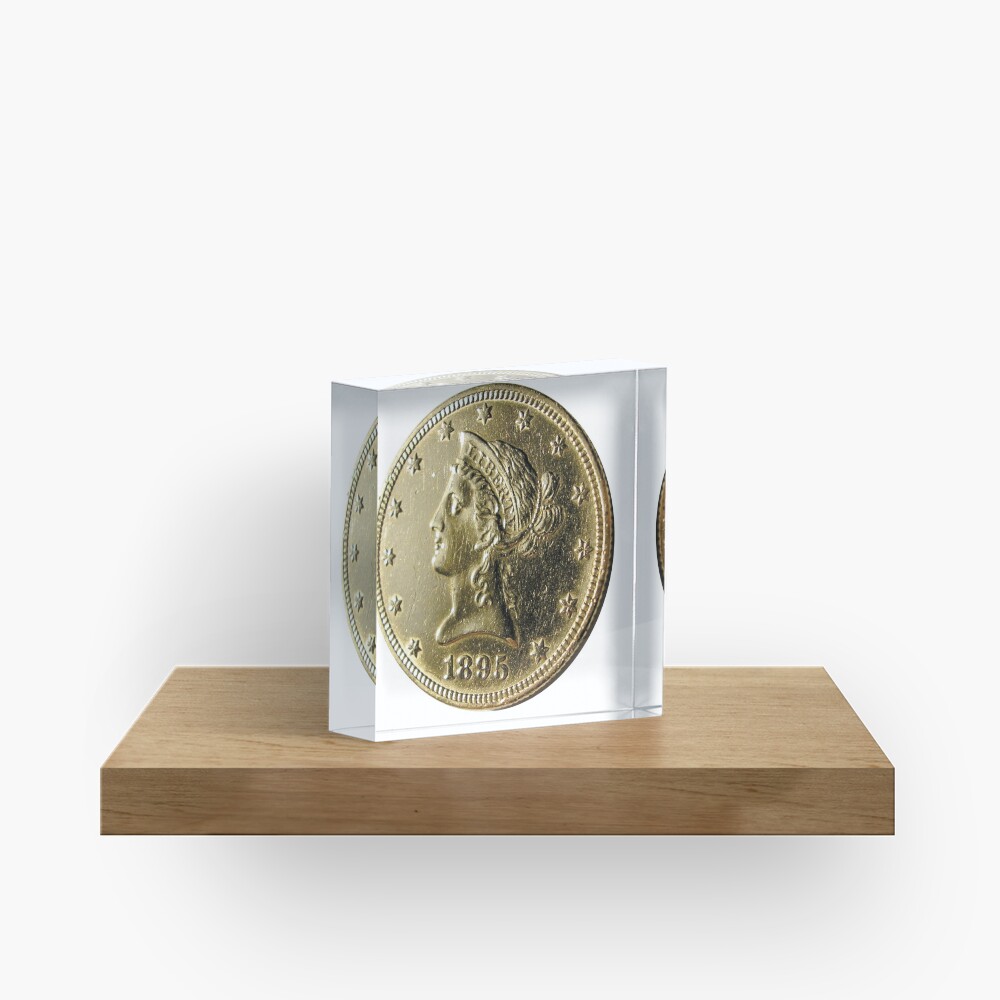 Antique 1895 Ten Dollar US Gold Coin Acrylic Block
