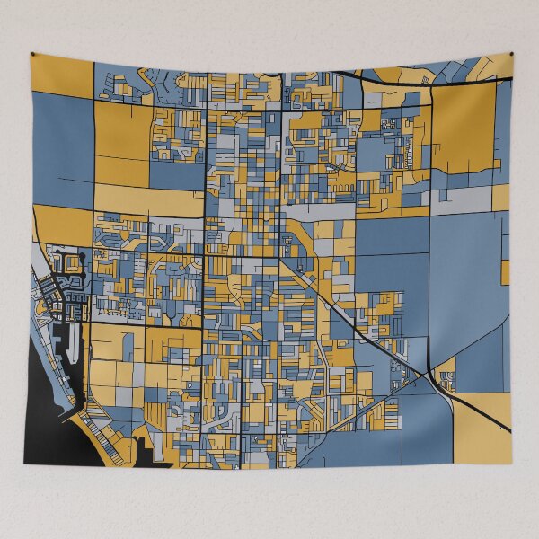 Item preview, Oxnard Map Pattern in Blue & Gold designed and sold by PatternMaps.