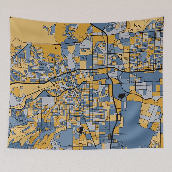 Artikelvorschau, Reno-Kartenmuster in Blau und Gold entworfen und verkauft von PatternMaps.