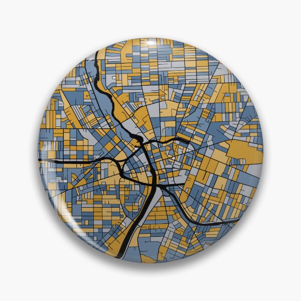 Artikelvorschau, Rochester-Kartenmuster in Blau und Gold entworfen und verkauft von PatternMaps.