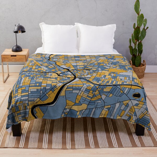 Artikelvorschau, Rochester-Kartenmuster in Blau und Gold entworfen und verkauft von PatternMaps.
