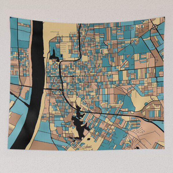 Item preview, Baton Rouge Map Pattern in Mid Century Pastel designed and sold by PatternMaps.
