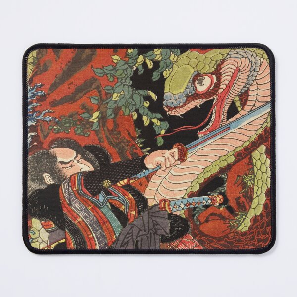 Item preview, Samurai Fighting Monstrous Snake - Vintage Japanese Ukiyoe Woodblock designed and sold by VintageSpaceArt.
