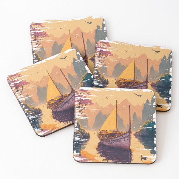 Item preview, Sailboat floats in the picturesque sea with small boats. designed and sold by Natcharee.