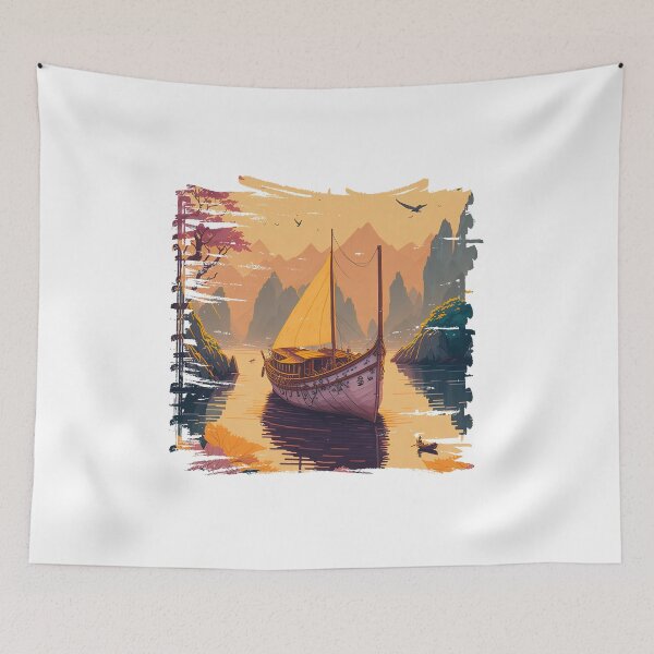Item preview, Sailboat floats in the picturesque sea with small boats. designed and sold by Natcharee.