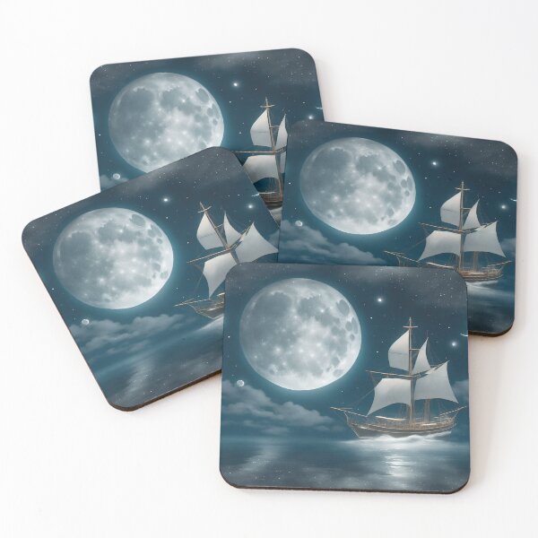 Item preview, Moonlit seascape, sailing ship, calm waters designed and sold by CoolPixels.