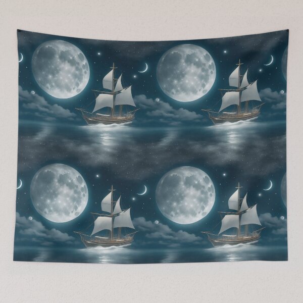 Item preview, Moonlit seascape, sailing ship, calm waters designed and sold by CoolPixels.