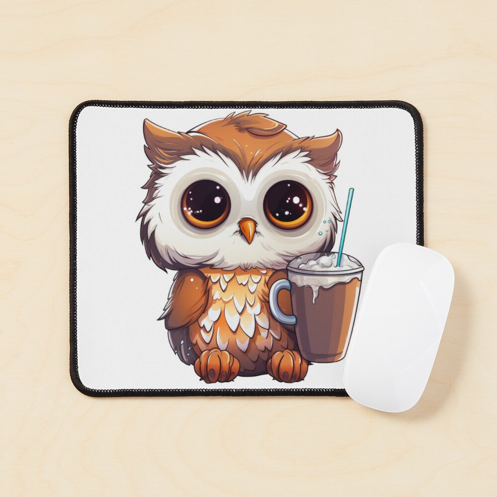 Cute Owl with a Cup of Tea print by Elena Schweitzer | Posterlounge