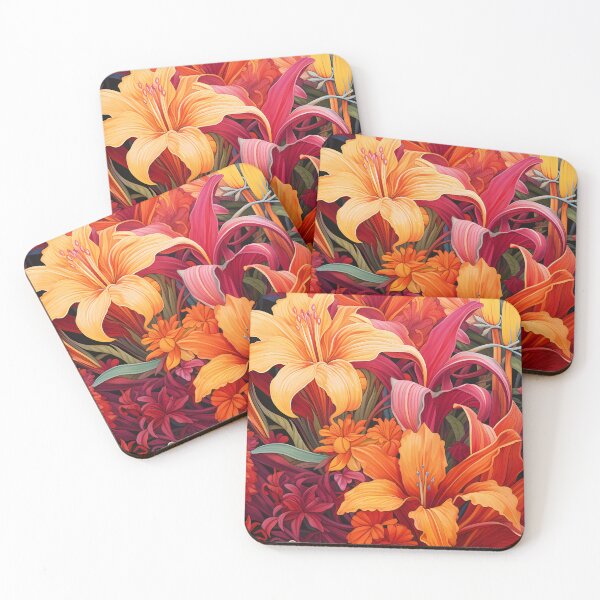 Item preview, Lush flower illustration with light orange, red and yellow flowers designed and sold by Flowtime.