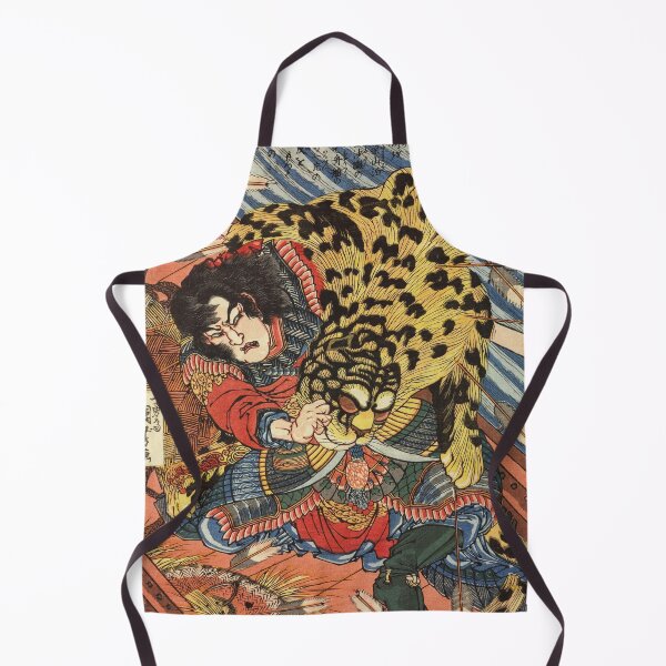 Item preview, Samurai Fighting Jaguar - Vintage Japanese Ukiyo-e Woodblock designed and sold by VintageSpaceArt.