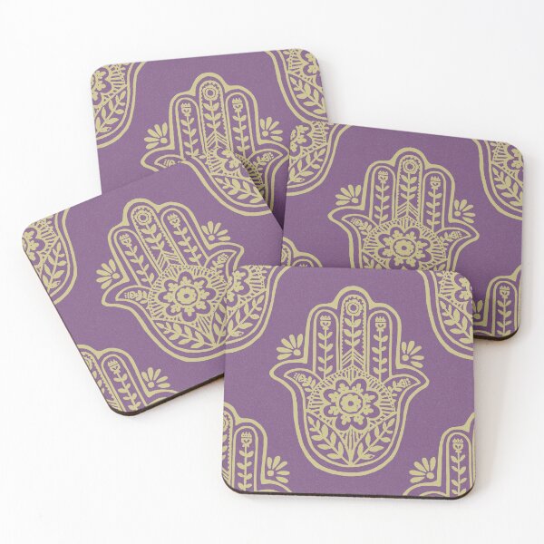 Artikelvorschau, Hamsa Flora Linocut Pattern - Plum + Gold entworfen und verkauft von Irene Estelle.