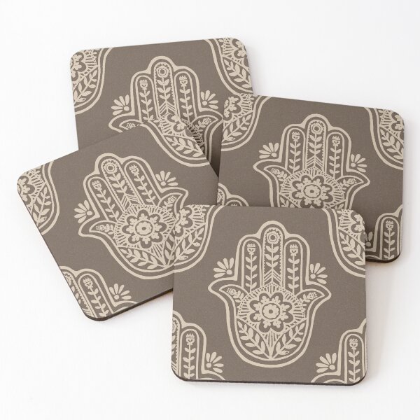 Aperçu de l'œuvre Hamsa Flora Linocut Pattern - Earth + Dove créée et vendue par Irene Estelle.