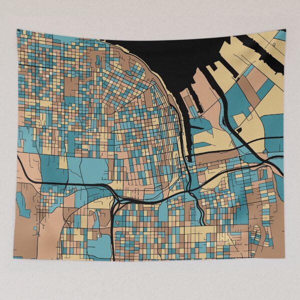Item preview, Tacoma Map Pattern in Mid Century Pastel designed and sold by PatternMaps.