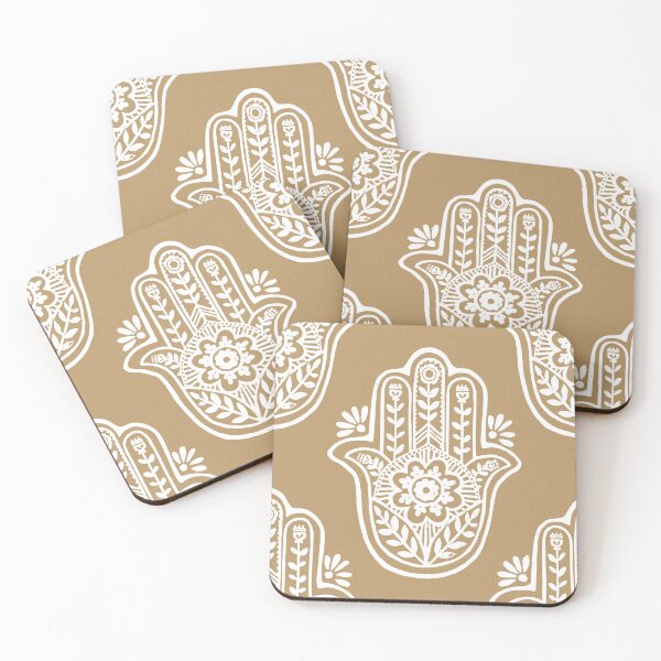 Aperçu de l'œuvre Hamsa Flora Linocut Pattern - Fawn + Snow créée et vendue par Irene Estelle.