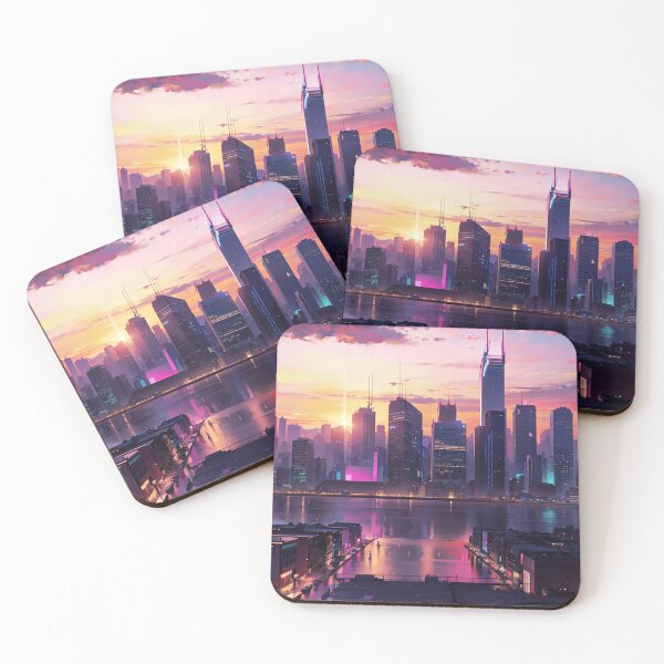 Item preview, 1980s City Skyline, Vintage Buildings with Dazzling Sunset designed and sold by pattern-atelier.