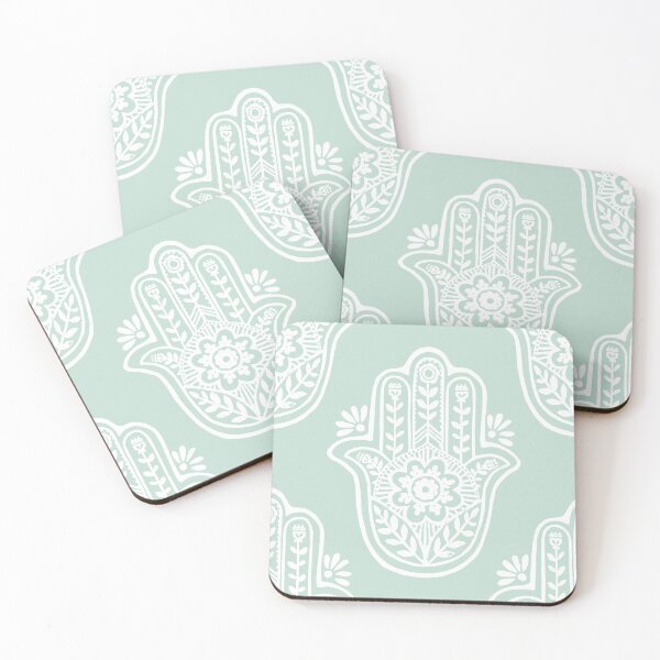 Item preview, Hamsa Flora Linocut Pattern - Mint + Snow designed and sold by Irene Estelle.