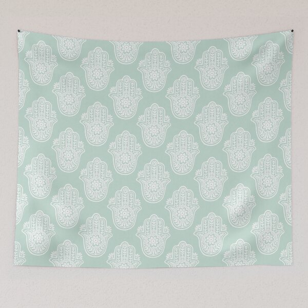 Item preview, Hamsa Flora Linocut Pattern - Mint + Snow designed and sold by Irene Estelle.