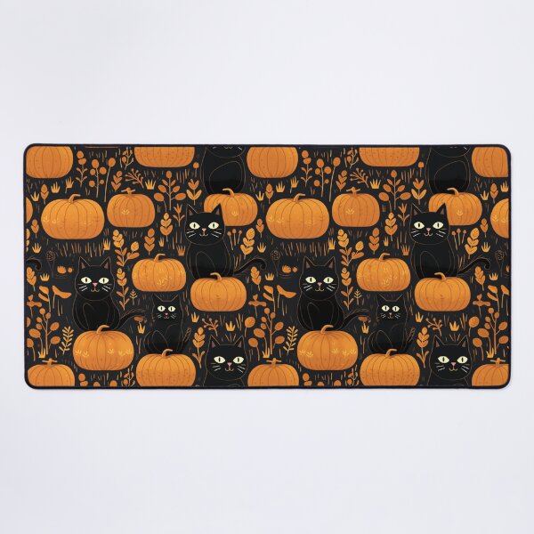Artikelvorschau, Schwarze Katzen im Kürbisbeet an Halloween entworfen und verkauft von PawArtPrints.