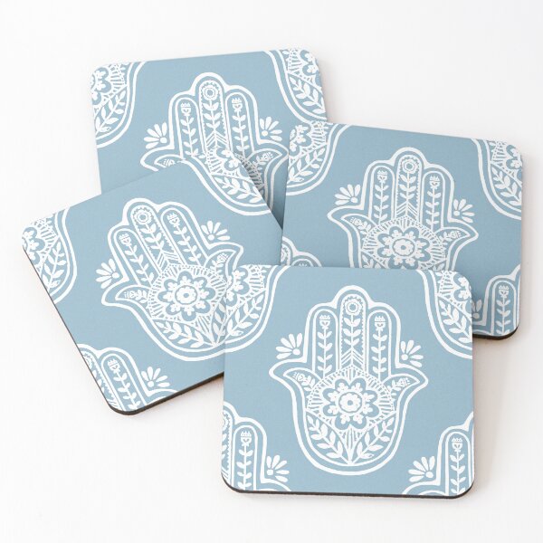 Artikelvorschau, Hamsa Flora Linocut Pattern - Sky + Snow entworfen und verkauft von Irene Estelle.